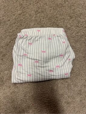 Women’s Striped White & Light Blue Sleep Shorts with Pink Bow Print